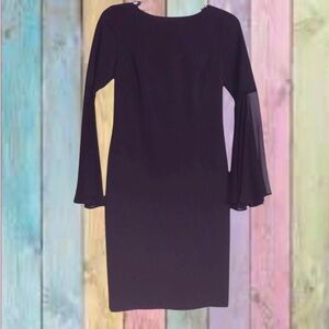 Calvin Klein Black Sheer Bell Sleeve Sheath Midi Dress